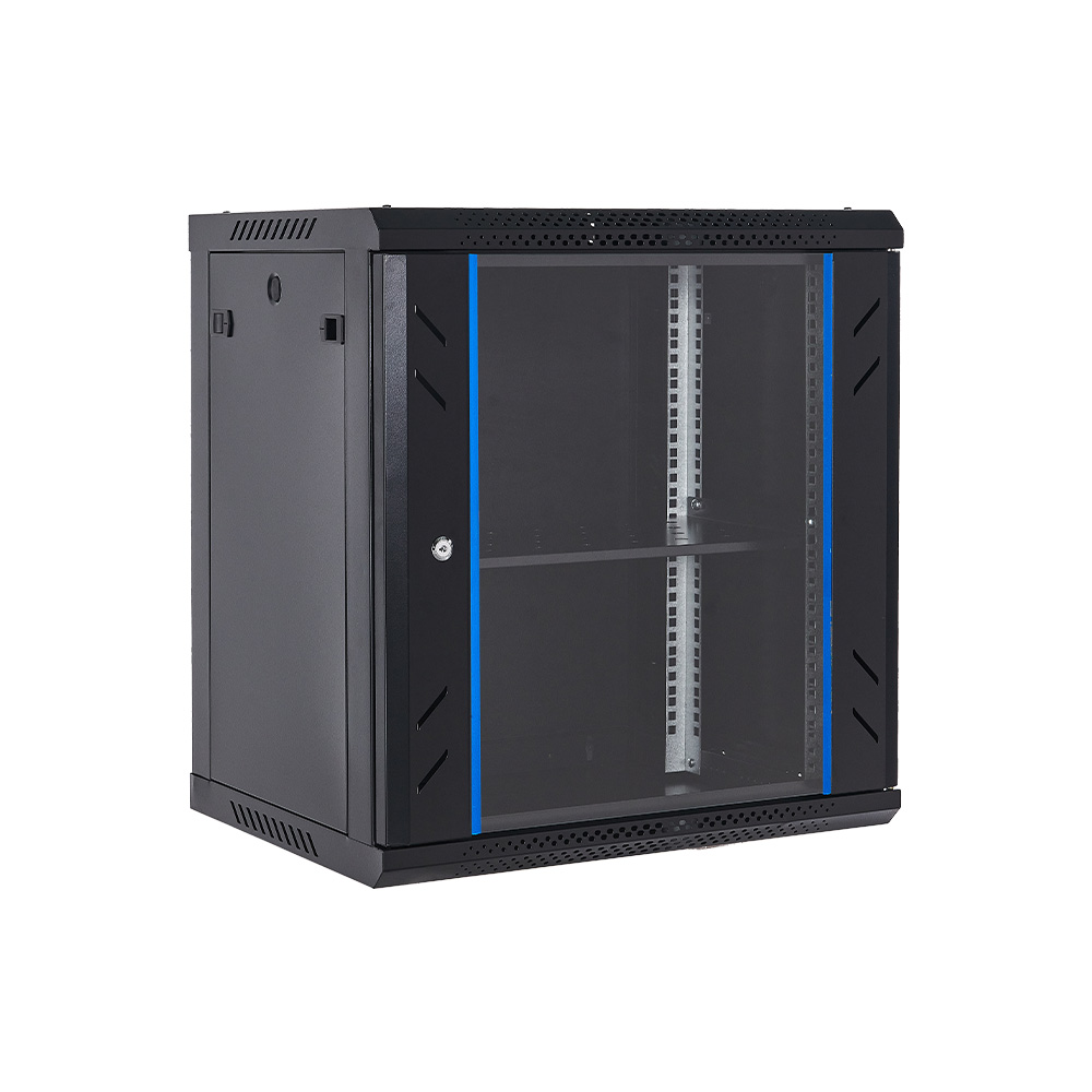 12U Wall Mount Cabinet with Locking Glass Door and 2 Fans 